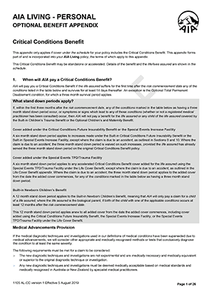 Critical Conditions Policy Wording